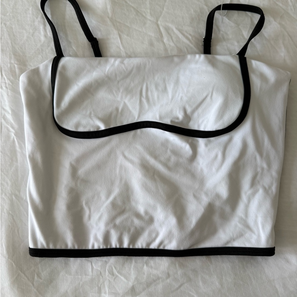 White and Black Trim Crop Top